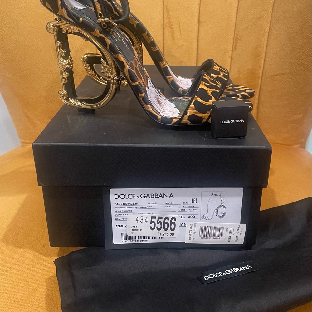 Authentic Dolce & Gabbana Black and Tan Heels with Gold Accents